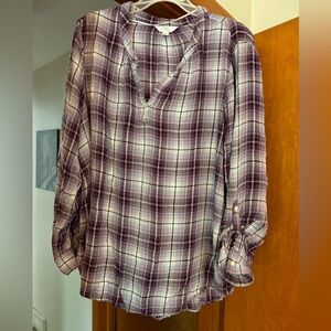 Time n true quarter button sleeve shirt